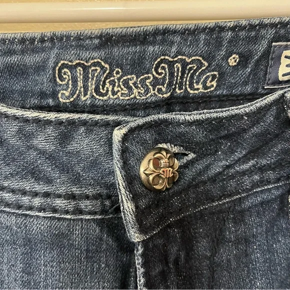 Miss Me Dark Blue Boot Cut Jeans with rhinestone embellishment. - Picture 3 of 15